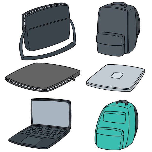 conjunto de vectores de portátil y bolsa de ordenador portátil
