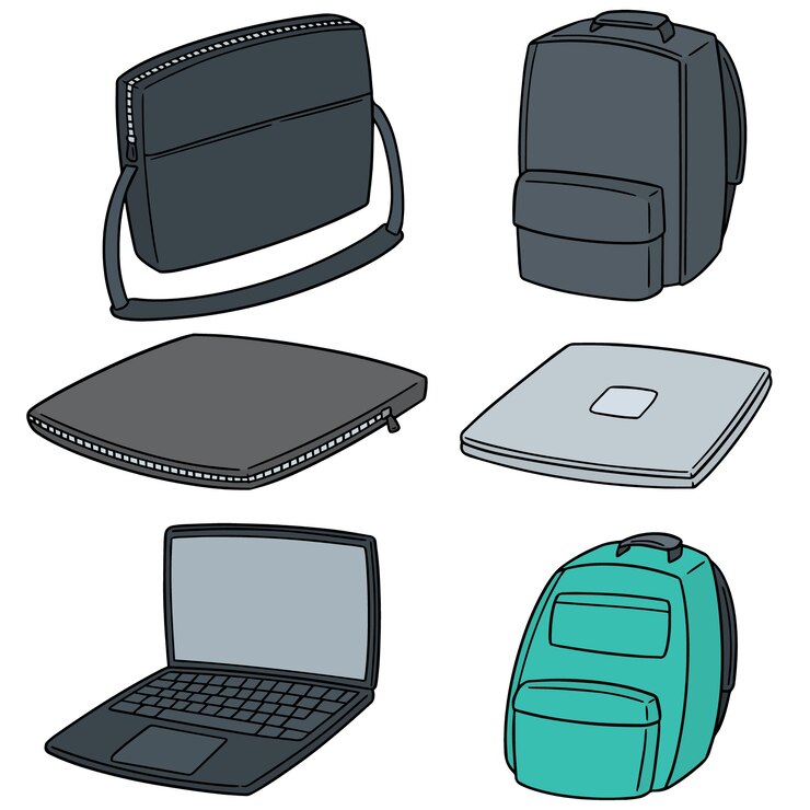 Vector conjunto de vectores de portátil y bolsa de ordenador portátil