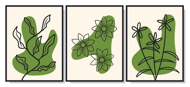 Conjunto de vectores de póster de arte de pared minimalista botánico Diseño para impresiones enmarcadas de pared impresiones en lienzo póster decoración del hogar cubierta de papel tapiz 01