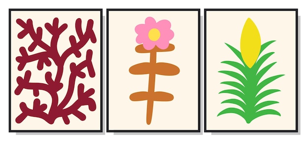 Conjunto de vectores de póster de arte de pared minimalista botánico Diseño para impresiones enmarcadas de pared impresiones en lienzo póster decoración del hogar cubierta de papel tapiz 01