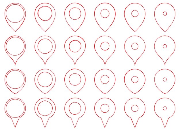 Conjunto de vectores de punteros de mapa dibujados a mano