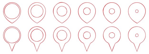 Conjunto de vectores de punteros de mapa dibujados a mano