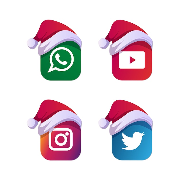 Conjunto de vectores de redes sociales con sombreros de Papá Noel
