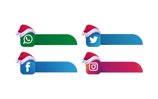 Conjunto de vectores de redes sociales con sombreros de Papá Noel