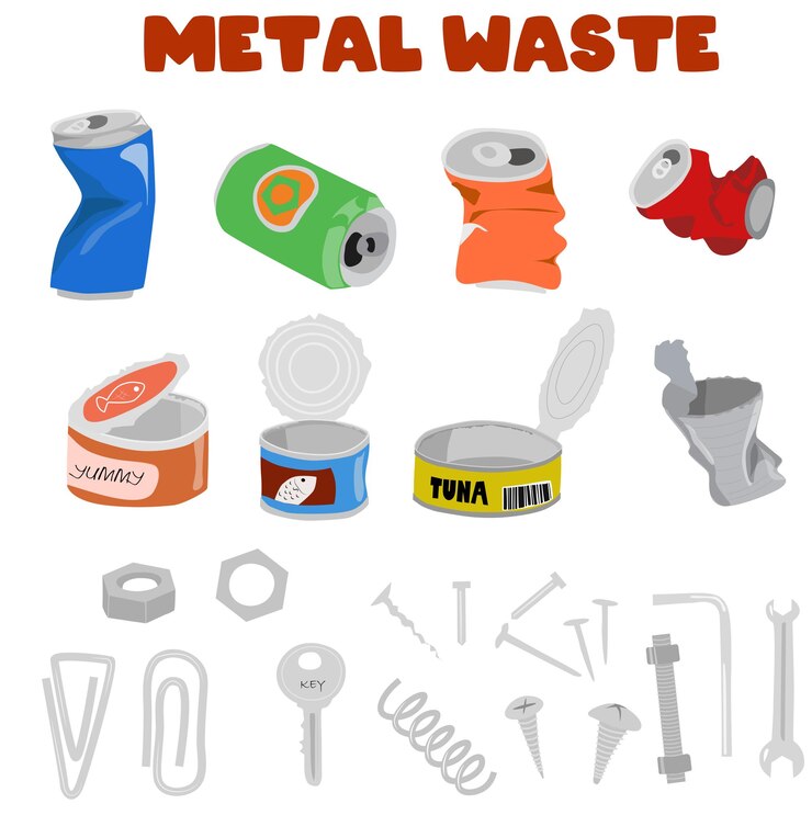 Vector conjunto de vectores de residuos de metal conjunto de vectores de basura reciclada lata herramienta de reparación productos de aluminio