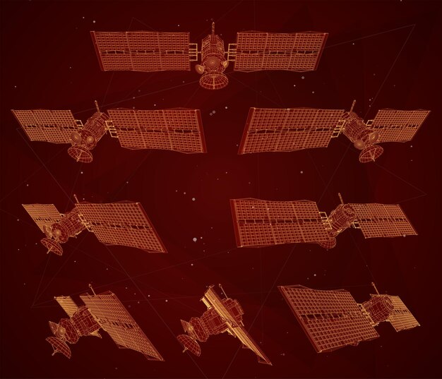 Conjunto de vectores satélite de comunicaciones de la tecnología espacial de órbita cercana a la Tierra del futuro