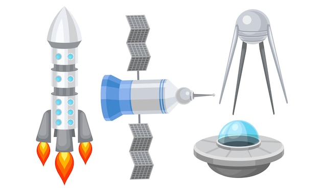 Conjunto de vectores de satélites artificiales orbitales y transbordadores espaciales