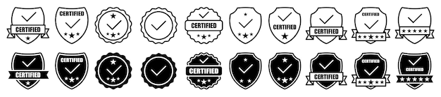 Conjunto de vectores de signos de iconos de etiquetas aprobadas Colección de insignias de aprobación con símbolo de marca de verificación