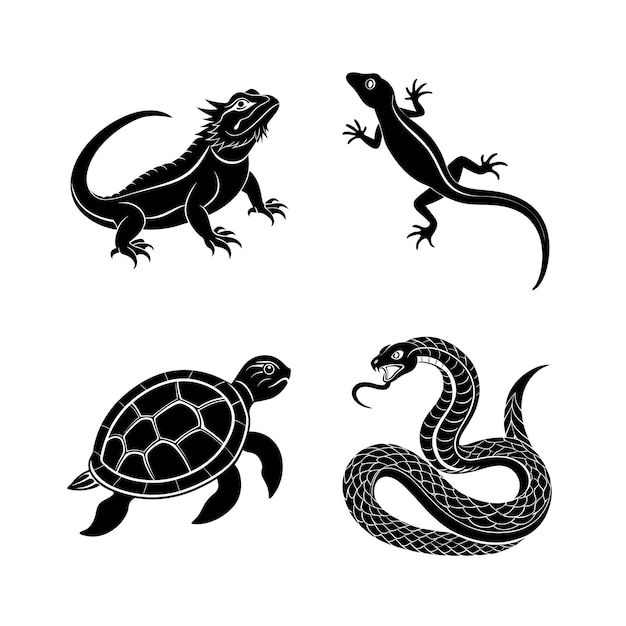 Conjunto de vectores de silueta de animales domésticos reptiles