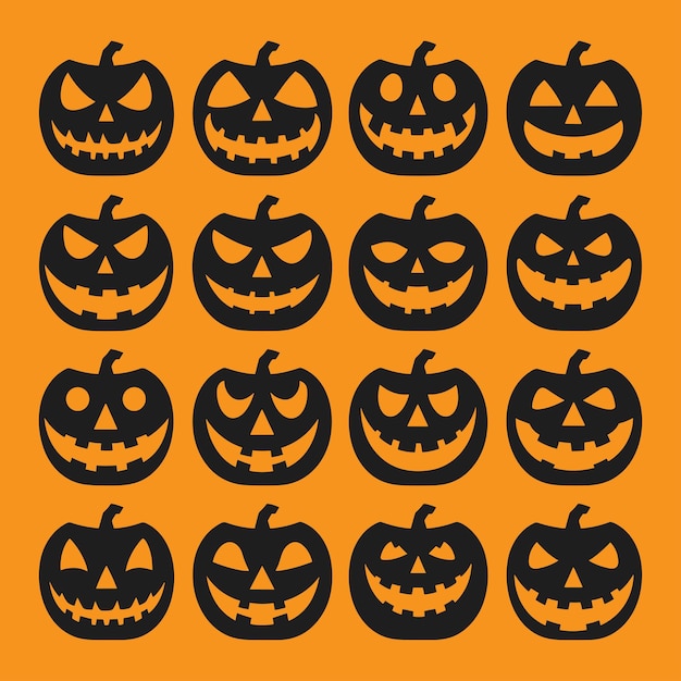 Un conjunto de vectores de silueta de calabazas de Halloween