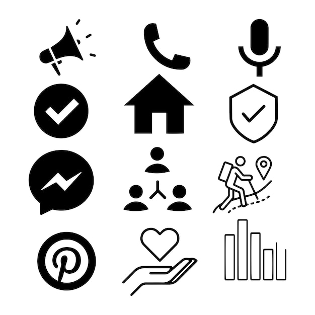 conjunto de vectores de silueta de iconos digitales