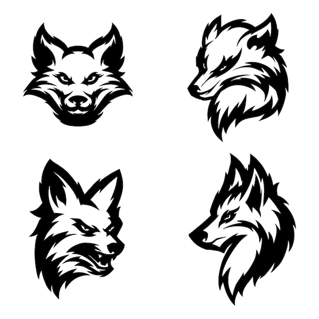 conjunto de vectores de silueta de lobo kitsune