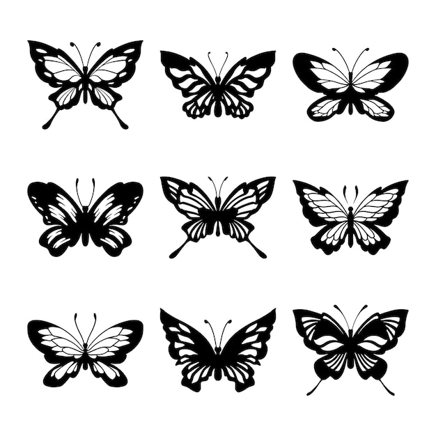 Conjunto de vectores de silueta de mariposa