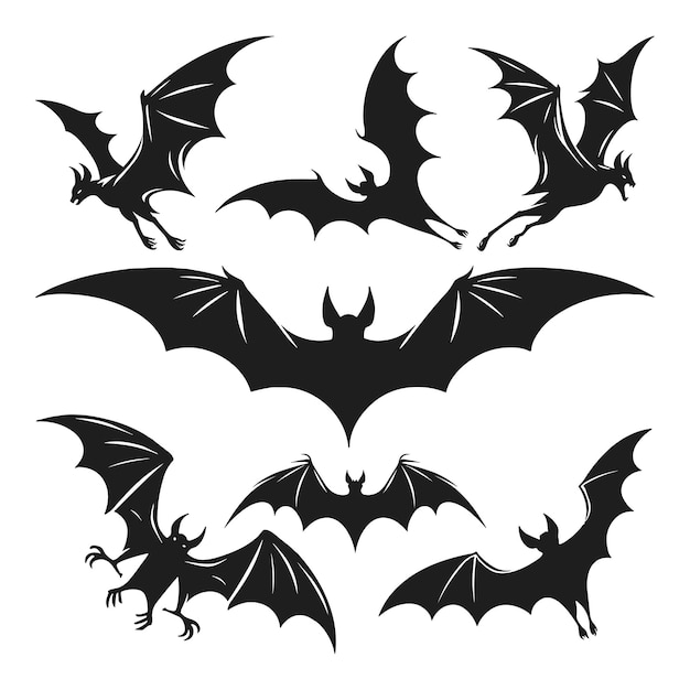 Un conjunto de vectores de silueta de murciélago de Halloween