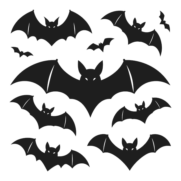 Un conjunto de vectores de silueta de murciélago de Halloween