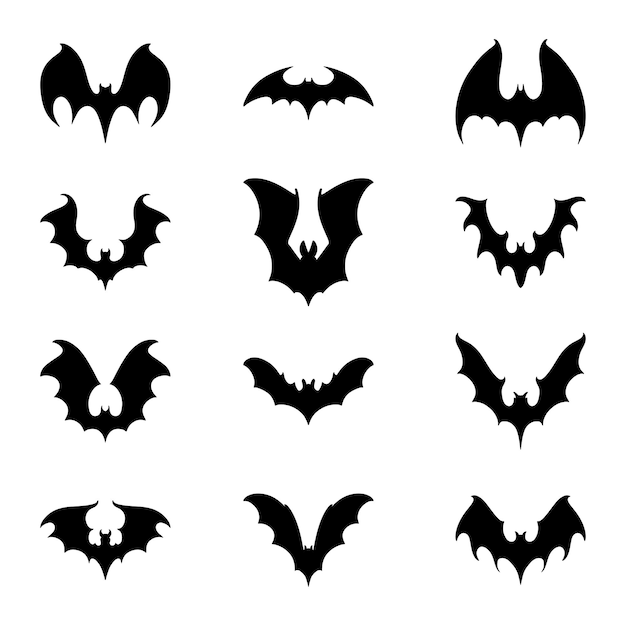 Vector conjunto de vectores de silueta de murciélago