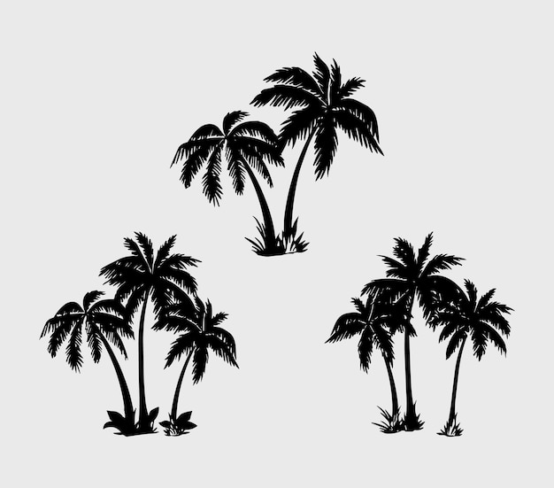 conjunto de vectores de silueta de palmeras