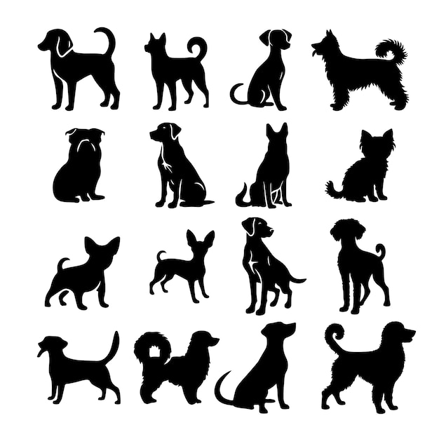 Vector conjunto de vectores de silueta de perros