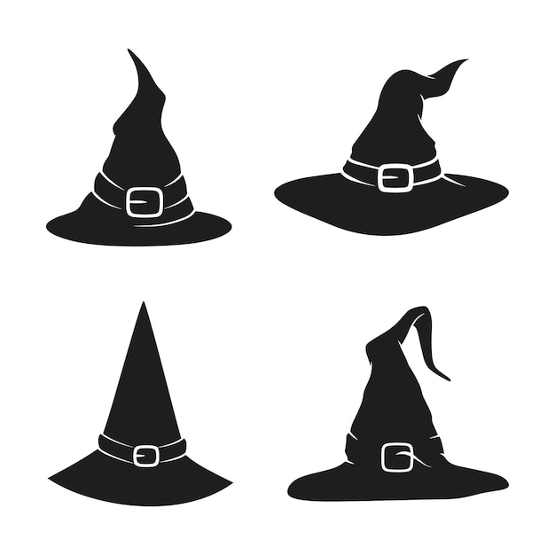 Un conjunto de vectores de silueta de sombrero de bruja de Halloween