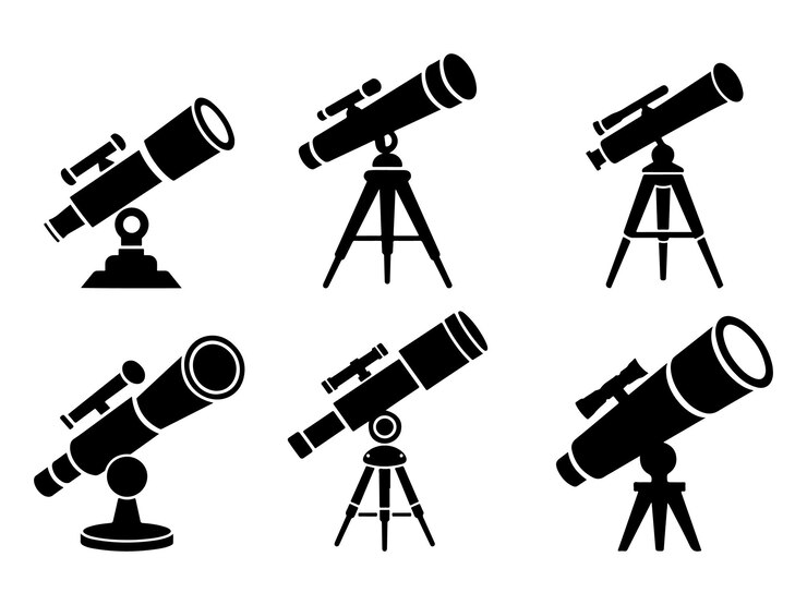 Vector conjunto de vectores de silueta de telescopio sobre fondo blanco