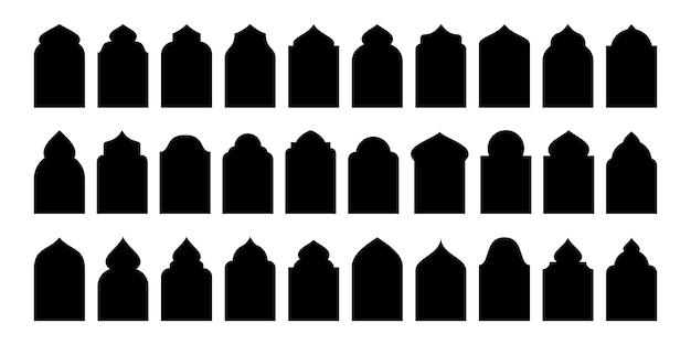 conjunto de vectores de silueta de ventanas islámicas planas