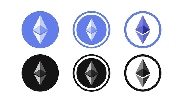 Conjunto de vectores de símbolos de Ethereum Colección de logotipos de criptomonedas editables aislados en plano