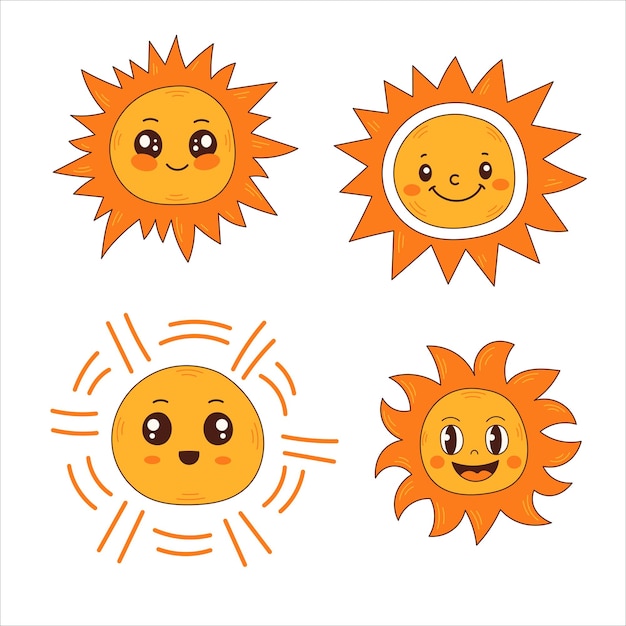 Conjunto de vectores de sol sonriente