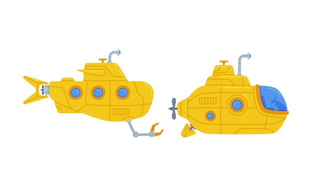 Conjunto de vectores submarinos de nado submarino amarillo con portillo