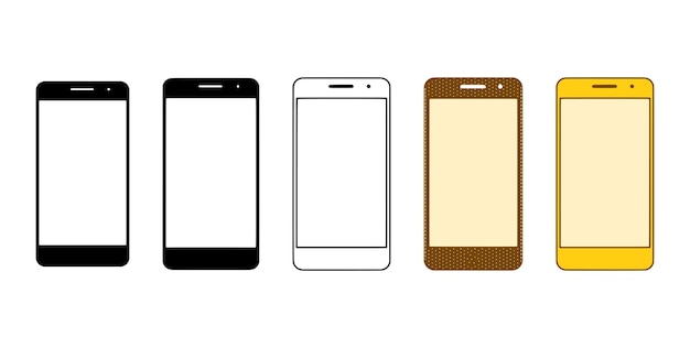 Conjunto de vectores de teléfonos inteligentes en diferentes estilos aislados sobre fondo blanco