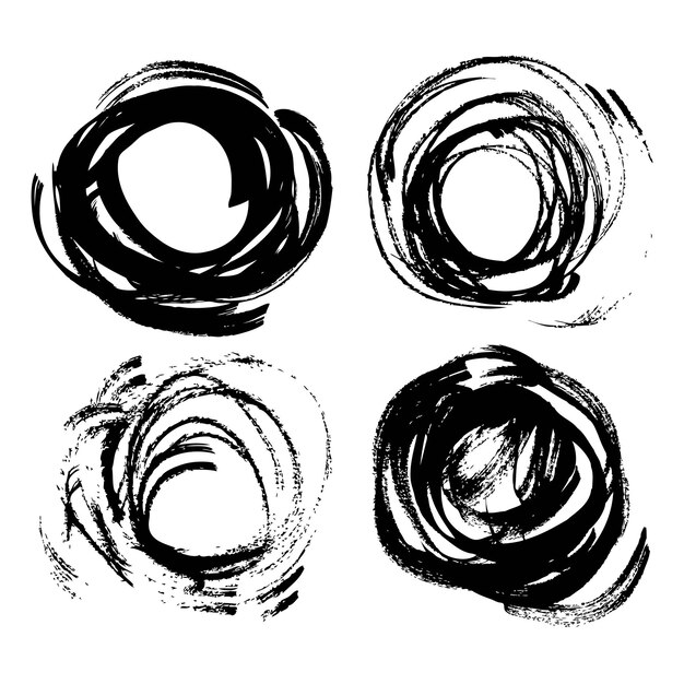 Conjunto de vectores de textura redonda trazos gruesos pintura negra aislada sobre fondo blanco