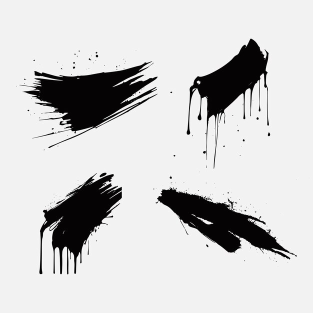 Conjunto de vectores Vector de pintura negra tinta pincel trazo pincel línea o textura
