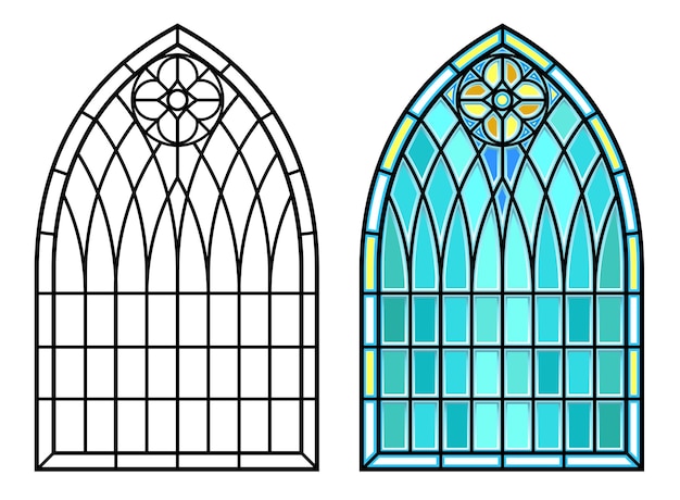 Vector conjunto de vectores de vidrieras góticas medievales