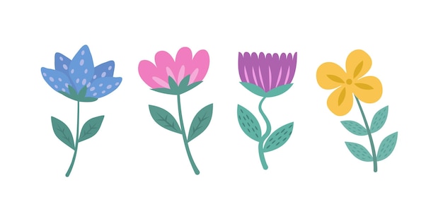 Un conjunto vectorial de 4 colores multicolores resaltados sobre un fondo blanco Un lindo conjunto floral