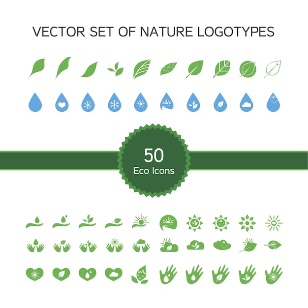 Conjunto vectorial de 50 iconos de ecología logo de naturaleza