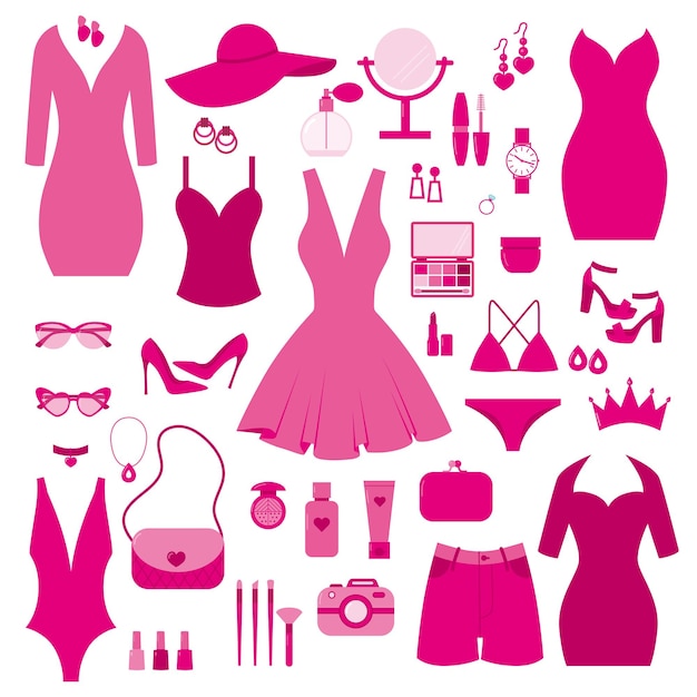 Conjunto vectorial de accesorios rosas para niñas