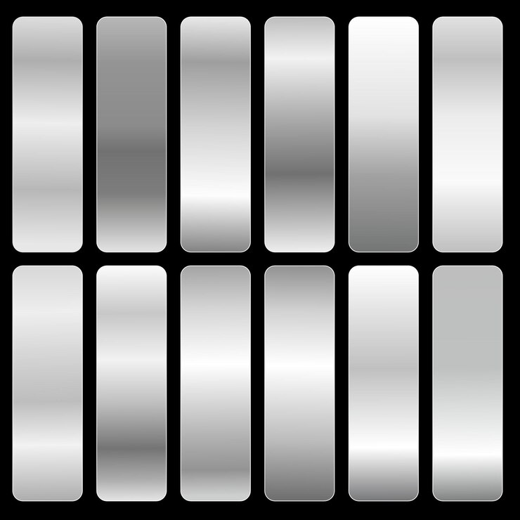 Vector conjunto vectorial de acero metálico o gran conjunto de gradientes plateados