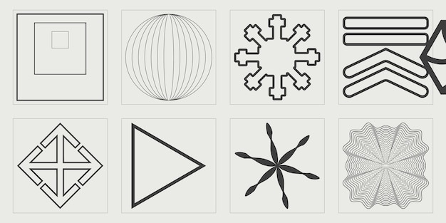 Conjunto vectorial de adornos gráficos futuristas retro Y2K Formas abstractas modernas