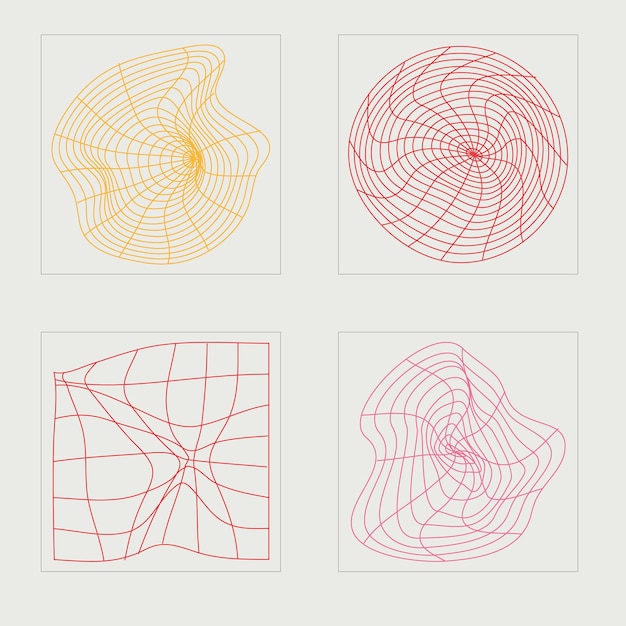 Conjunto vectorial de adornos gráficos futuristas retro Y2K Iconos minimalistas planos