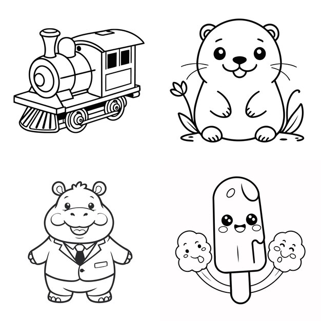 Vector conjunto vectorial de animales de dibujos animados lindos libro de colorear para niños