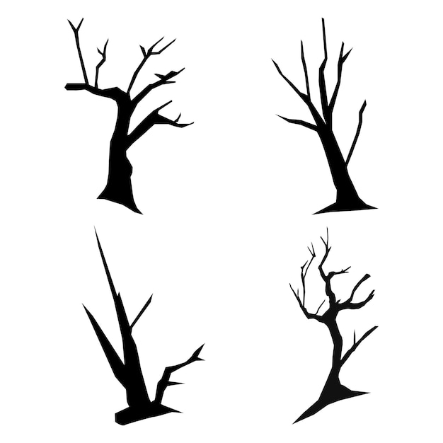 Conjunto vectorial de árbol de Halloween espeluznante o árbol embrujado