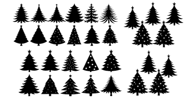 Conjunto vectorial de árboles de Navidad y fondo blanco