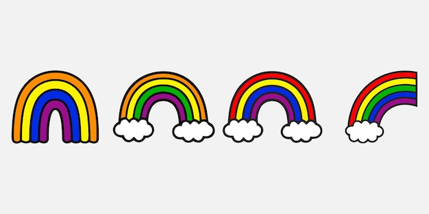 Conjunto vectorial de arco iris y nubes coloridas Conjunto de iconos de arcoiris Nubes y iconos de arcángel