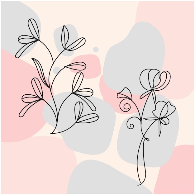 Vector conjunto vectorial de arte lineal de flores silvestres de doodle de hojas botánicas