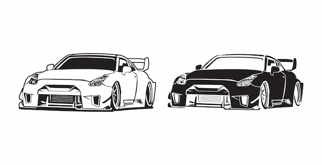 Conjunto vectorial de autos con varias versiones en blanco y negro de modelos