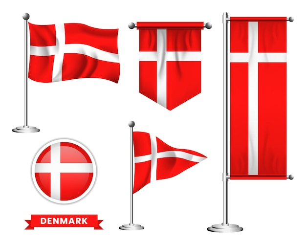 conjunto vectorial de la bandera nacional de Dinamarca en varios diseños creativos