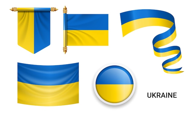 Conjunto vectorial de la bandera nacional de Ucrania en varios diseños creativos