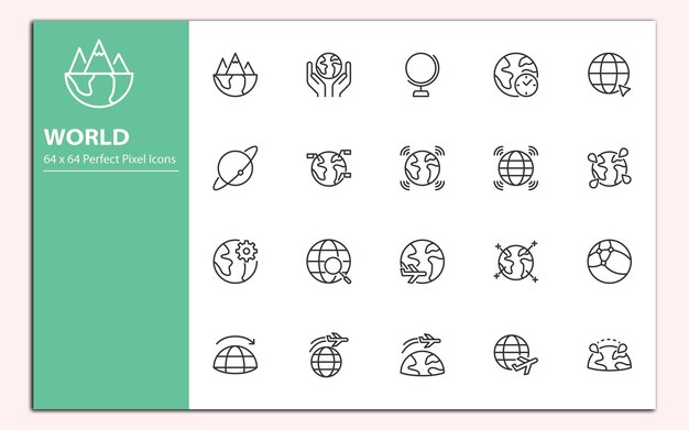 Conjunto vectorial básico de iconos de líneas mundiales