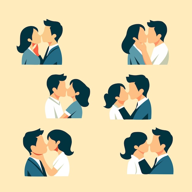 conjunto vectorial de besos de pareja plana