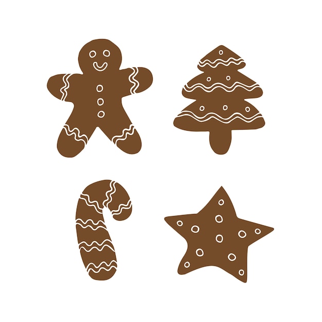 Conjunto vectorial de boceto de galleta de pan de jengibre