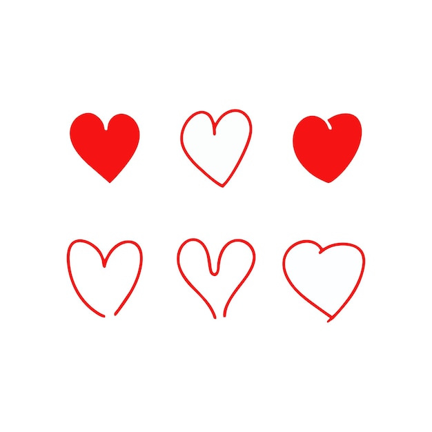 Conjunto vectorial de bocetos de líneas de corazón dibujados a mano